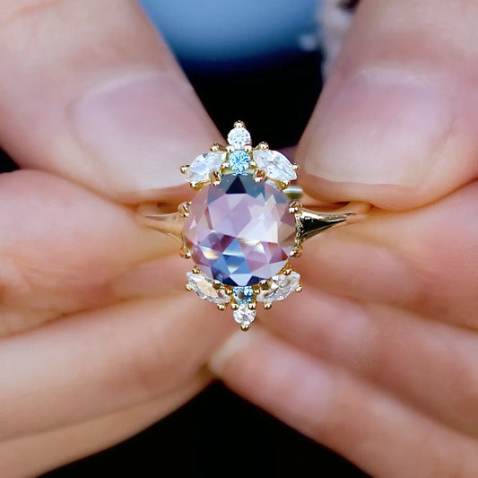 Dusty Blue Rose Cut Floral Ring