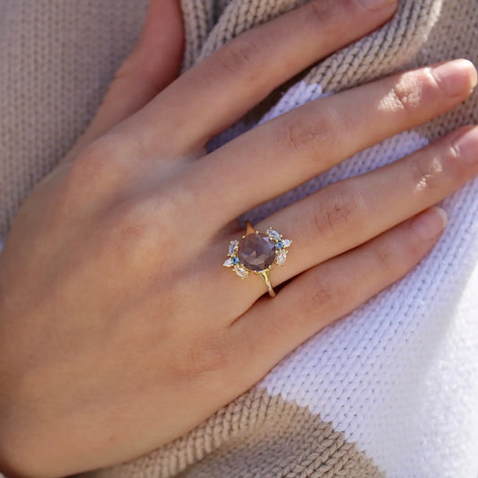 Dusty Blue Rose Cut Floral Ring